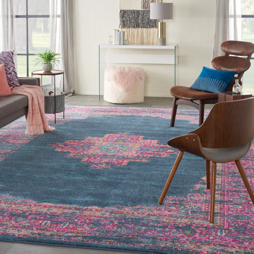 Mercury Row® Abbate Oriental Navy Blue/Pink Area Rug & Reviews Wayfair